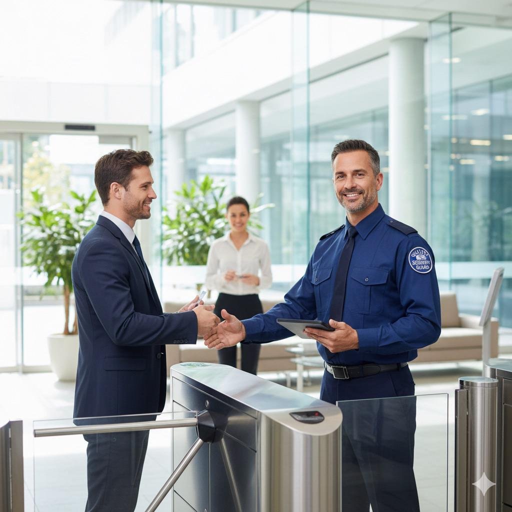 Professional security guard on duty in California